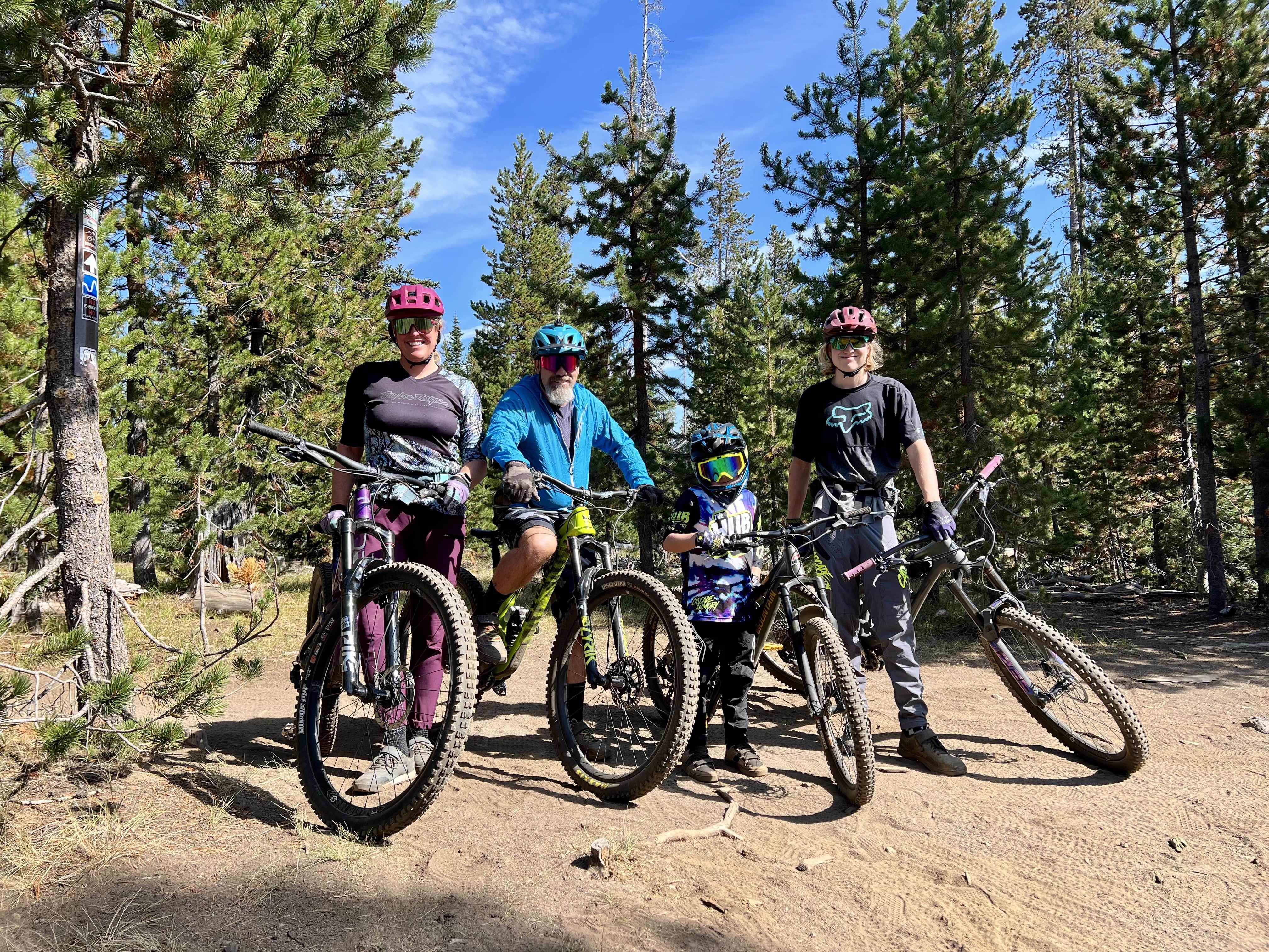 Family on mountain bikes.